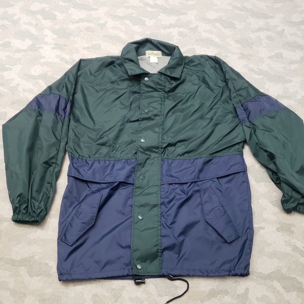 Vintage Golfsmith Windbreaker Jacket Mens Small Green Snap Colorblock Golf